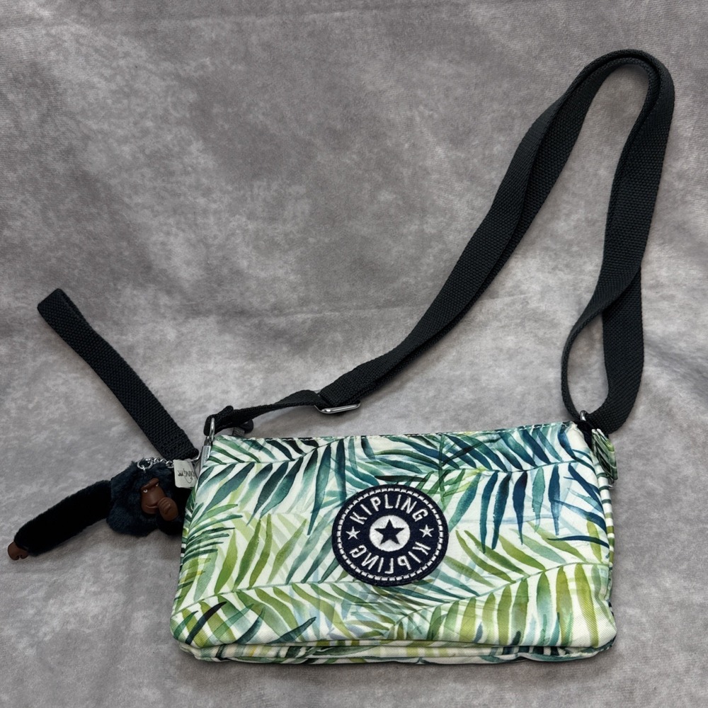 Kipling Ansen 4 In 1 Monkey Keychain Convertible Bag Green Palm Leaves NWOT